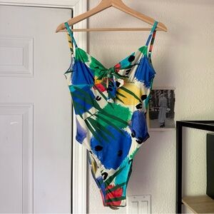 SIDWAY multicolor‎ tropical paint leopard scoop back one piece bikini swimsuit